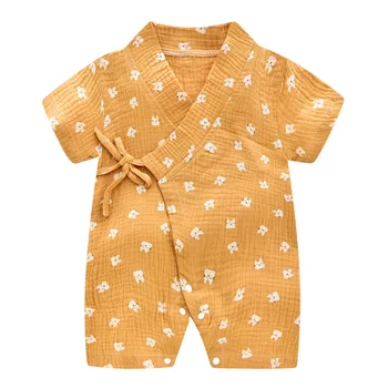 Salopeta De Vara Pentru Copii Nou-Născuți Muselină De Bumbac Moale Pantaloni Scurți Sleeve Romper Fete Baieti Haine Pentru Sugari 0-2 Ani