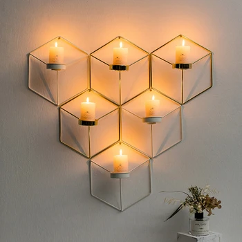 Montat pe perete Suport Lumanare 3D Artă Modernă Geometrice Metal Lumânări Tealight Vaze de Flori Uscate Bar Partid Decor Acasă Sfeșnic
