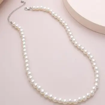 Lacteo de Lux Imitație Pearl Lanț Cravată Colier Simplu, Minimalist Rotund Clavicula Lanț Farmecul Colier Bijuterii pentru Femei