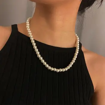 Lacteo de Lux Imitație Pearl Lanț Cravată Colier Simplu, Minimalist Rotund Clavicula Lanț Farmecul Colier Bijuterii pentru Femei