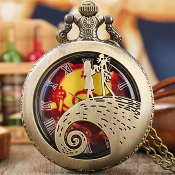 Tim Burton Coșmar Înainte De Crăciun Cuarț Ceas De Buzunar Jack Skellington Pandantiv Retro Bronz Bijuterii Fob Colier Ceasuri