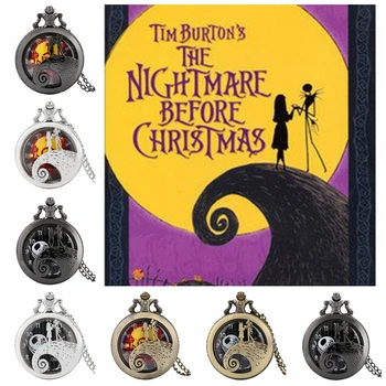 Tim Burton Coșmar Înainte De Crăciun Cuarț Ceas De Buzunar Jack Skellington Pandantiv Retro Bronz Bijuterii Fob Colier Ceasuri