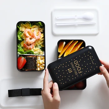 Cutie de prânz Dublu-Strat Portabil Cutie Bento Eco-friendly Food Container Picnic de Depozitare Etans Microunde BPA Free + Sac de 1.2 L
