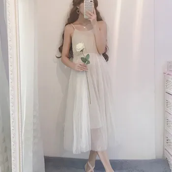 Dulce Sexy Femei Din Partid Sequin Rochie Plisată Coreea 2019 Zeiță Negru Stofa Elegant Fairy Tul Femei Slip De Dantelă Lung Rochie