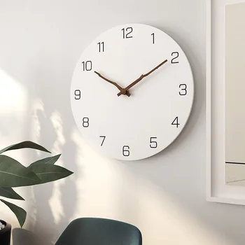 Ceas de Perete din lemn Simplu Design Modern pentru Camera de zi Nordic Scurtă Lemn, Ceasuri de Perete Alb Ceas de Decor Acasă Tăcut 12 Inch