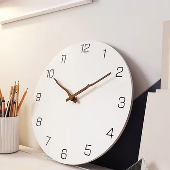 Ceas de Perete din lemn Simplu Design Modern pentru Camera de zi Nordic Scurtă Lemn, Ceasuri de Perete Alb Ceas de Decor Acasă Tăcut 12 Inch