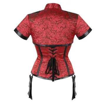 Wechery Corselet Corset Steampunk Gotic Taie Bustiera Vintage Black Red Top Floral pentru Femei Maneci Scurte Costum de Haine