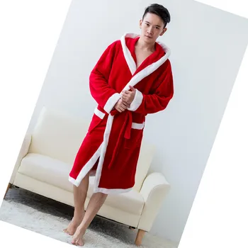 De crăciun, halat de baie cuplu cu glugă haina de flanel roșu, halate de pluș bărbați pijamale de iarnă nachtmode cald lounge, halat de baie acasă