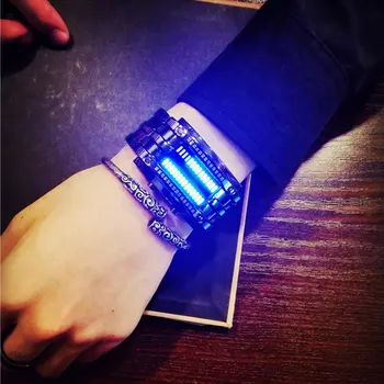 Ceas de lux din Oțel Inoxidabil Albastru Binar Luminos LED Afișaj Electronic Ceasuri Sport Pentru Iubitorii de Bărbați, Femei cadouri Fierbinte