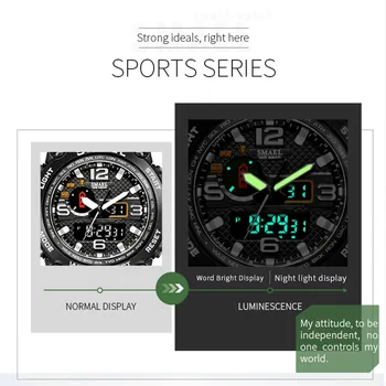 Bărbați Watch Sport SMAEL Ceas pentru Barbati Original Dual Time Display LED Backlight Cronometru Electronic 1545 Populare Ceasuri Dropship