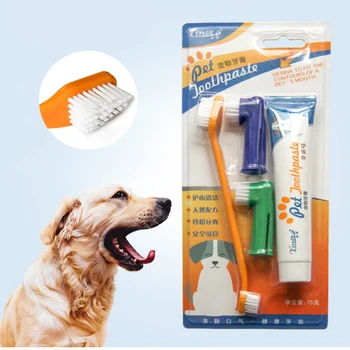 Animale de companie periuta de dinti si pasta de dinti set pentru îngrijirea dinților, în plus față de respiratie si respiratie urat mirositoare pentru mediu și câini de talie mare orală curățare