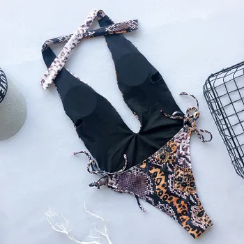 Bkning Adânc V Costume de baie dintr-O bucata, Costume Snake Print Costum de baie pentru Femei Costume de baie de Vară 2021 Backless Bikini Leopard