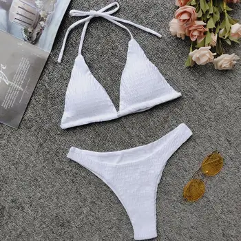 Melphieer 2020 doamnelor sexy shirred smocked triunghi leagă ștreangul de push-up bikini vara pe plaja vacanta de costume de baie costume de baie brazilian