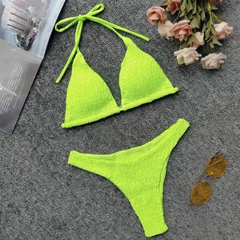 Melphieer 2020 doamnelor sexy shirred smocked triunghi leagă ștreangul de push-up bikini vara pe plaja vacanta de costume de baie costume de baie brazilian