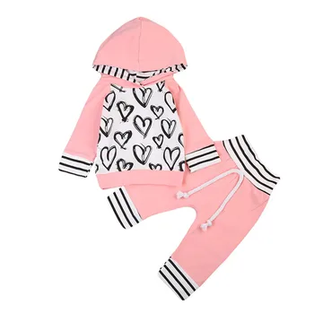 Fetita Roz De Căldură De Imprimare Topuri + Pantaloni Lungi Haine Set Copilul Cu Glugă Topuri Haine Nou-Născuți Băieți Copii Haine Set