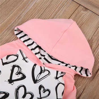 Fetita Roz De Căldură De Imprimare Topuri + Pantaloni Lungi Haine Set Copilul Cu Glugă Topuri Haine Nou-Născuți Băieți Copii Haine Set