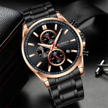CURREN Moda Casual Negru Mens Ceasuri de Top de Brand de Lux Ceas Sport Cronograf Impermeabil Cuarț Ceas pentru Bărbați Relogio Masculino