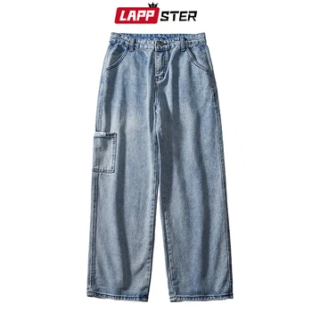 LAPPSTER Bărbați Largi coreean Blugi Pantaloni Harem 2020 Mare Pocket Denim Pantaloni Drepte Mens Japoneză Streetwear Hip Hop Pantaloni