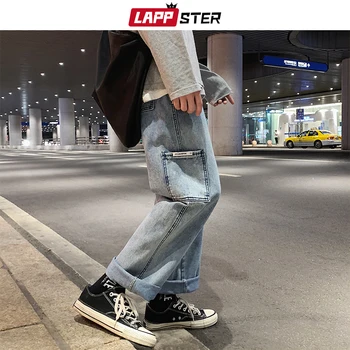 LAPPSTER Bărbați Largi coreean Blugi Pantaloni Harem 2020 Mare Pocket Denim Pantaloni Drepte Mens Japoneză Streetwear Hip Hop Pantaloni