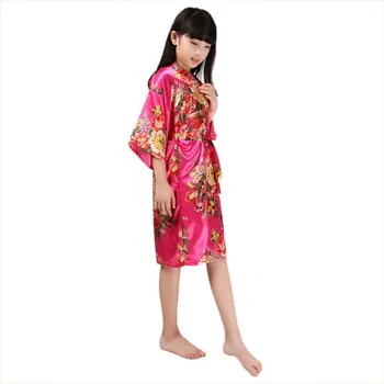 2017 Copii Satin Raionul Kimono-Halat Cu Print Floral Flori Halat De Baie Copii Cămașă De Noapte Pijamale Halat