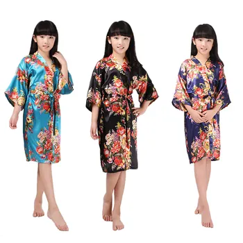 2017 Copii Satin Raionul Kimono-Halat Cu Print Floral Flori Halat De Baie Copii Cămașă De Noapte Pijamale Halat