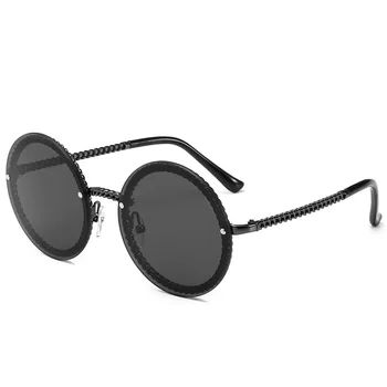 Moda de lux ochelari de Soare Rotund Femei Retro Vintage de Designer de Brand Lanț Cadru Metalic Nuanta Ochelari de Soare pentru Femei Ochelari de Oameni