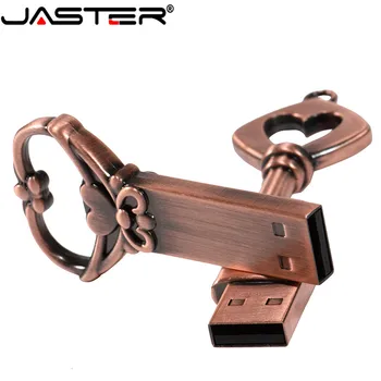 JASTER usb2. 0 Pen Drive Metal Cupru Pur Inima Cheie Cadou Unitate Flash mini stick USB Cheie Autentic 4gb, 16gb 32gb 64GB Degetul mare Stick