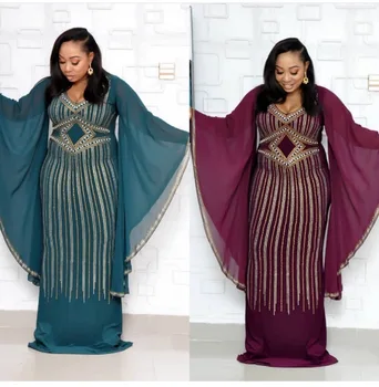 Super dimensiuni lungime 150 cm Nou stil African femei Dashiki de moda Fierbinte burghiu Șifon mare mâneci slim coadă de pește rochie lunga