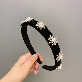 Baroc Panglică Arc Mare De Perle De Cristal Benzi Pentru Femei Coreea Accesorii De Par Banda De Păr Arcuri De Par Coroana Bentițe