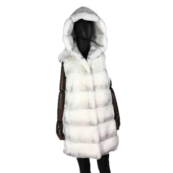 Blana de iepure vesta de blană naturală, fără mâneci, Cu capota haină de blană de iepure Noua moda in 2019