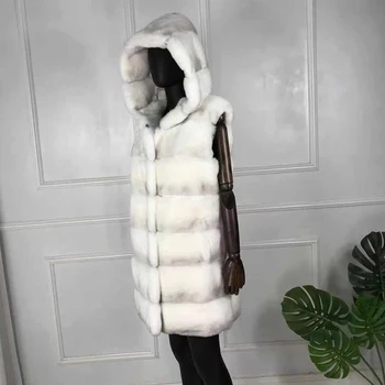 Blana de iepure vesta de blană naturală, fără mâneci, Cu capota haină de blană de iepure Noua moda in 2019