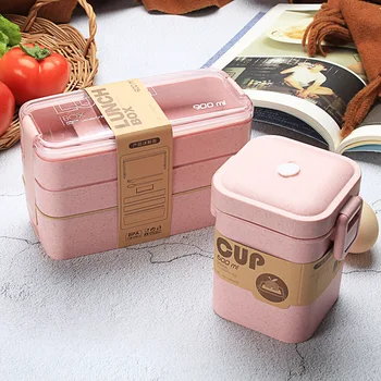 Cutie de prânz 900ml Cutie Bento Alimentare Clasa a-3-Strat de Paie de Grâu Cutii Bento cuptor cu Microunde, Vesela Container de Depozitare Cutie de Prânz pentru Copii