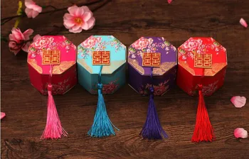 100buc/lot Nou Chineses Fericirea Dublu Cutie de Bomboane Favoarea Partidului de Ambalare Ambalaje de Ciocolată Cu Ciucuri