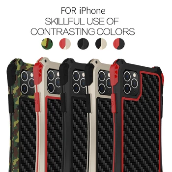 Metal + Silicon rezistent la Șocuri Armura Coajă de Telefon Caz pentru iPhone 11 Pro Max / 11 Pro / 11 fibra de Carbon Capacul din Spate
