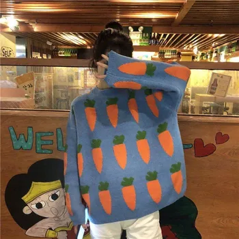 Noua moda de Toamna pentru Femei Pulovere Largi Kawaii Ulzzang Ridiche Broderie Harajuku Îmbrăcăminte Jumperi pentru Femei Galben Femei