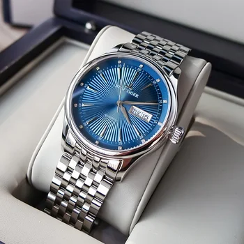 Recif de Tigru/RT Mens Dress Watch Full Inox Oțel de Albastru de Apelare Automată Încheietura Ceasuri cu Data de Zi RGA8232
