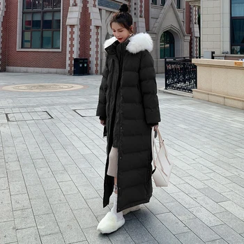 Femei Sacou din Bumbac 2021 Iarna Noi Plus Timp de 90% Alb Rață Jos coreean cu Glugă Mare Guler de Blană Gros Vrac Solid Strat de Culoare 6F