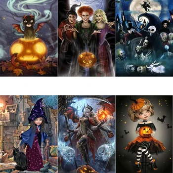Noi Sosesc Dovleac Magic Mătură de Vrăjitoare Pictură în Ulei De Numere pentru Adulți Vopsea De Numere Panza Pictura DIY Halloween Decor