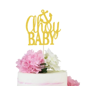 Baby Shower Cake Topper Ahoy Copilul Tort Fân Nautice Petrecere Decoratiuni Glitter Nautice, Baby Shower Cake Topper Decor