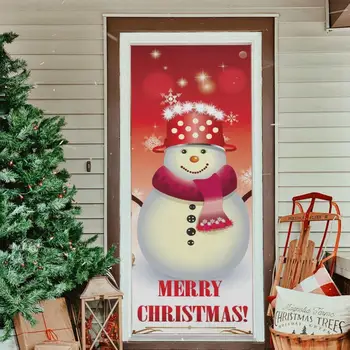 Crăciun fericit Ușa Acoperă om de Zăpadă Tesatura Elastica Ușa Bannere pentru Decor Acasă Postere Reutilizabile și Lavabil (Nu Autocolante de Perete)