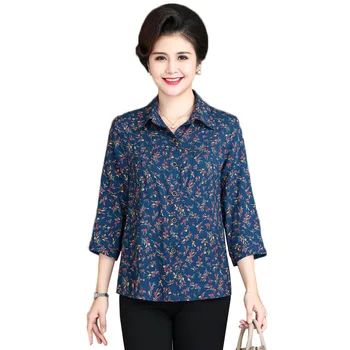 6XL Femei, Plus Dimensiune Bluza de Vară 2020 Nou Mijloc de Vârsta Mamei Bumbac Mătase Cămașă de Imprimare Blusa Feminina Topuri Bunica Cardigan W2072
