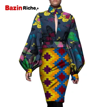 Primavara&aAutumn Africane Rochii pentru Femei Vrac Felinar Maneca Lunga Print Genunchi lungime Creion Rochie de Petrecere Îmbrăcăminte WY5088