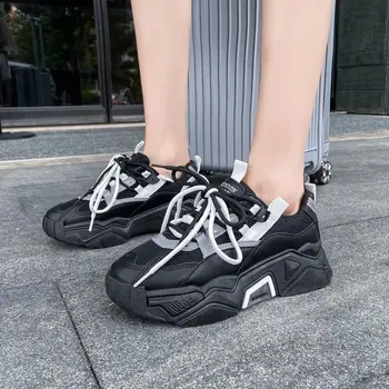Femei Elegante Pantofi Casual Iubitorii De Piele Tata Platforma Indesata Adidași Harajuku Tv Cu Talpă Groasă Tenis Pană Alb Coș De Mers Pe Jos