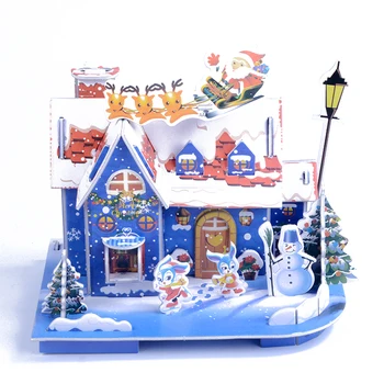 Candice guo 3D puzzle de hârtie model de clădire Crăciun Fericit, zăpadă casa de Moș Crăciun Elan auto iepure copac desene animate cadou 1 buc