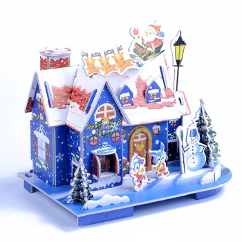 Candice guo 3D puzzle de hârtie model de clădire Crăciun Fericit, zăpadă casa de Moș Crăciun Elan auto iepure copac desene animate cadou 1 buc