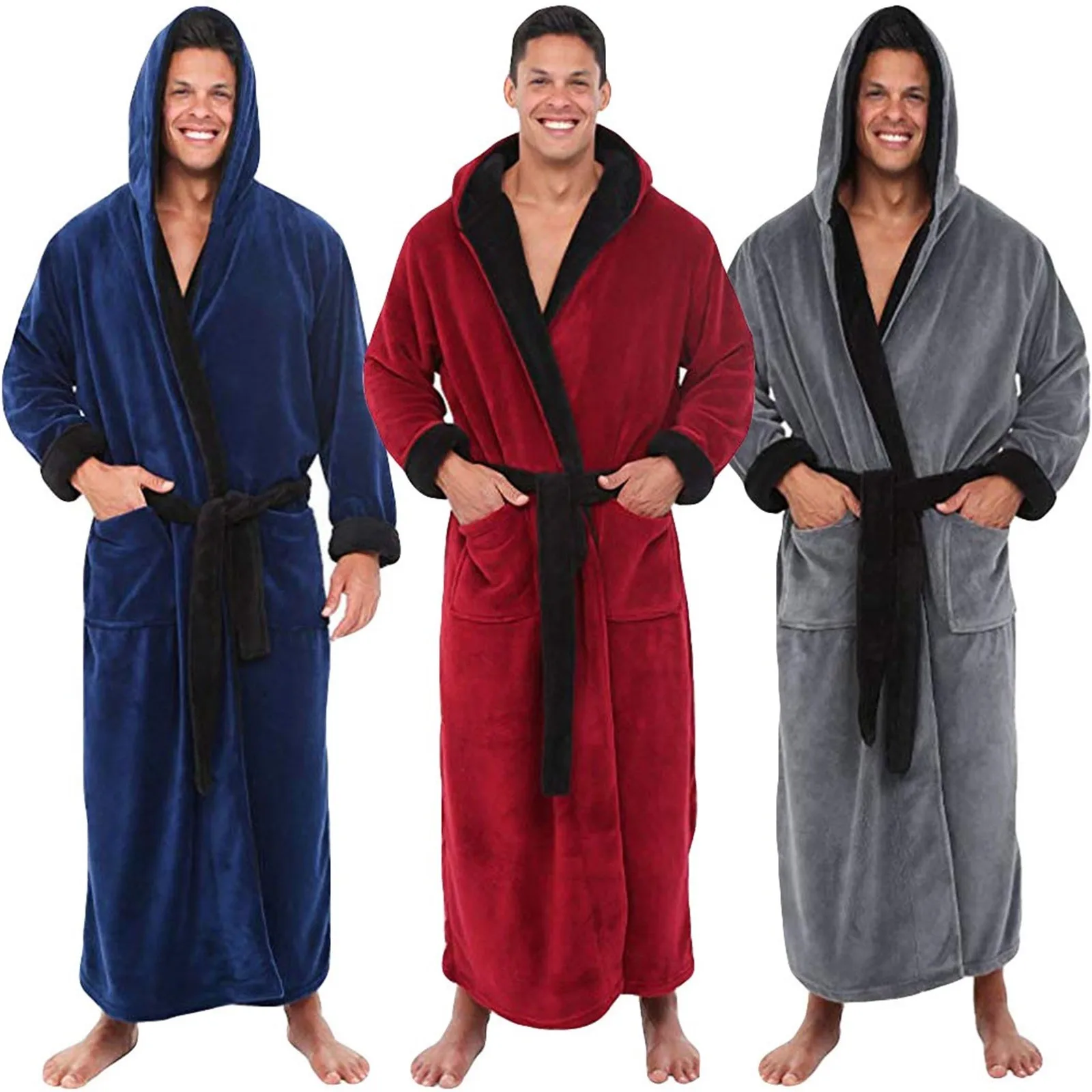 Barbati de noapte + curea de iarna barbati de pluș prelungit șal halat de baie acasă haine cu mâneci lungi haina haina halat de baie trening t5 - Priza < www.videoprint.ro