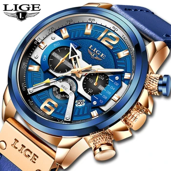 2021 LIGE Bărbați Ceasuri de Top de Brand de Lux din Piele Albastru Cronograf Ceas Sport Pentru Barbati Moda Prezent Ceas rezistent la apa Reloj Hombre