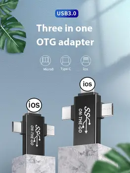 OTG 3 in 1 AdapterType-C Micro USB Pentru Apple Este Potrivit Telefon Mobil USB 3.0 U Disc Adaptor Mouse-ul Converter