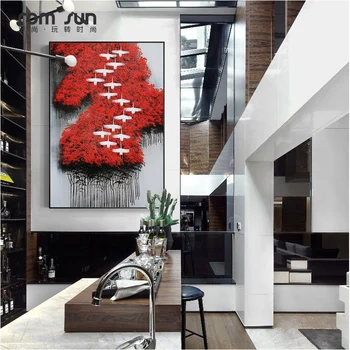 Chineză Abstract Peisaj Panza Pictura Roșie de Pădure Arta de Perete Imaginile Pentru Camera de zi Decor Acasă Postere Si Printuri cuadros