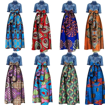 22Color din Africa de Imprimare de Moda Fuste pentru Femei Dashiki Dantela Bumbac Nigerian Ankara Design Rochii Fusta Lunga M-6XL